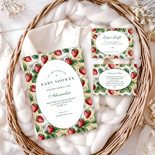 Red Gingham Berry Baby Shower Invitation