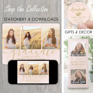 4 Photo Graduation Collage Script Blush Pink Gold Announcement