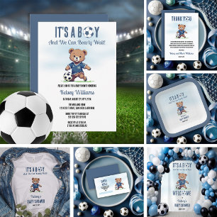 It's A Boy Bearly Wait Soccer Player Baby Shower Invitation