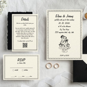 Hand Drawn Scribble Vintage Sketch French Wedding Invitation