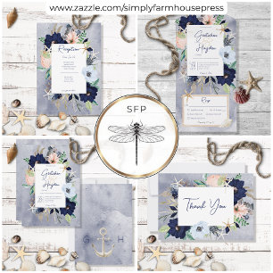Rustic Floral Beach Nautical Wedding Thank You Card