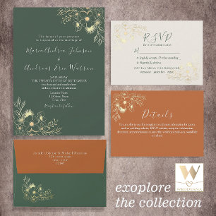 Floral Terracotta and Green Wedding Invitation