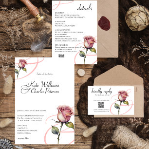 Modern dusty rose blush wedding Invitation