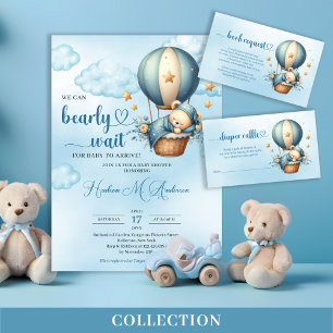 Teddy bear blue brown ivory hot air balloon boy cushion
