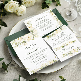 Elegant White Rose Florals Wedding Details Enclosure Card