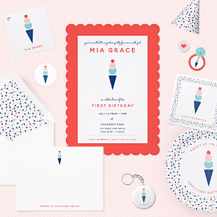 Virtual First Birthday Ice Cream Zoom Party Aqua Invitation