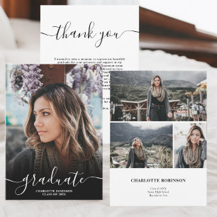 Black and white graduate script photos graduation announcement