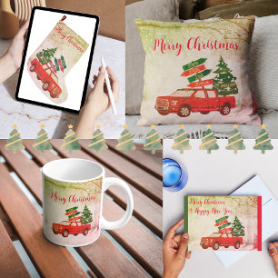 Festive Red Farmhouse Truck Rustic Country Vintage Large Christmas Stocking