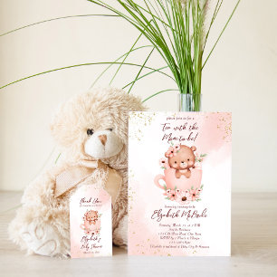 Tea party baby shower tea cup with flowers pink invitation