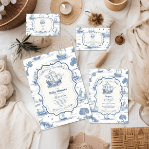 Elegant Toile Nautical Baby Shower  Diapper Raffle Enclosure Card