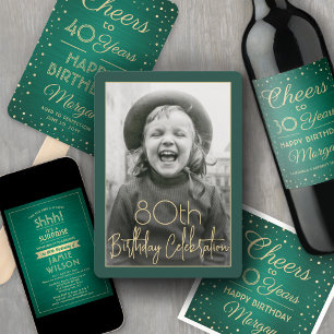 ANY Birthday Cheers Brushed Green and Gold 4 Photo Banner