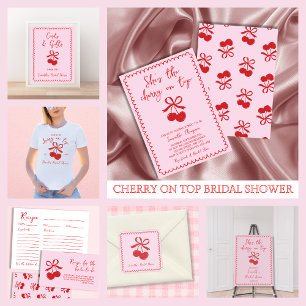 Cherry On Top Pink & Red Hand Drawn Bridal Shower Invitation