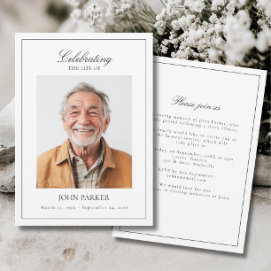 Elegant Minimal Celebration of Life Funeral Photo  Invitation