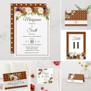 Chic Watercolor Floral Fall Wedding Invitation