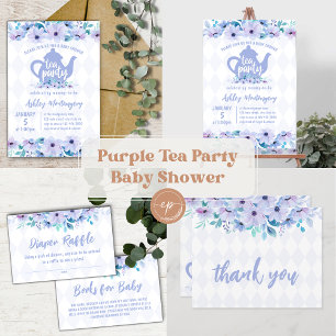Tea Party Purple Watercolor Baby Shower Magnetic Invitation