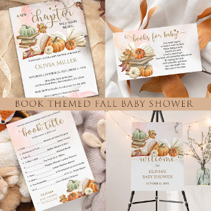 Book Theme Fall Baby Shower Invitation, Pumpkin Invitation