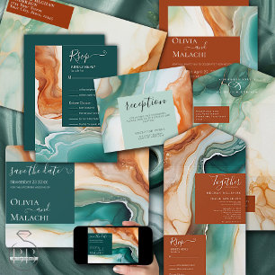 Elegant Modern Abstract Agate  Teal Terracotta Enclosure Card