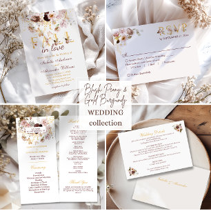 Peony and Gold Burgundy Floral Wedding Save The Date