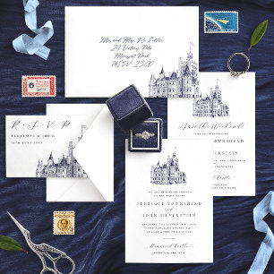 Elegant Castle Illustration Weekend Wedding  Save The Date