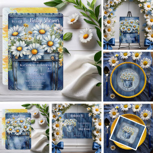 Denim Blue Jean   Daisies Floral Baby Shower Paper Plate