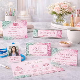 Trendy Pink Glitter Design Jewelry Care  Business Card