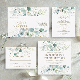 Gold and Green Watercolor Botanical Wedding Invitation