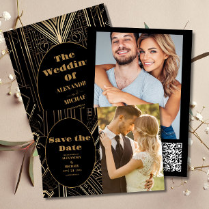 qr code Geometric Art Deco Wedding Enclosure Card