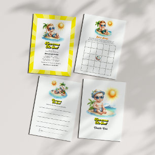 Tropical Beach Boy Here Comes the Son Baby Shower Thank You Card