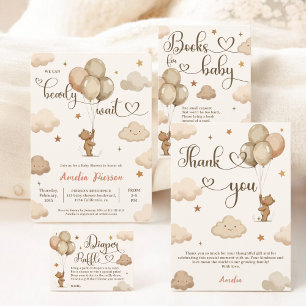 Boho Neutral Bearly Wait Teddy Bear Baby Shower Thank You Card