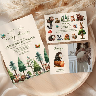 Photo Woodland Animals Baby Shower Thank You Card