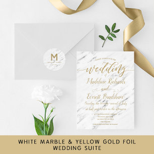 Elegant White Marble & Gold Wedding Invitation