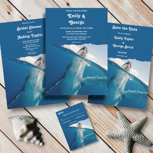 Navy Blue Nautical Ocean Whale Boho Beach Wedding Invitation
