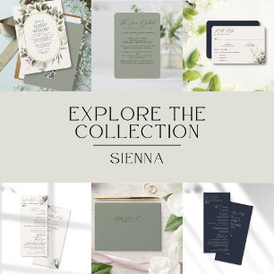 Simple Botanical & RSVP QR Code Navy Wedding Rose 