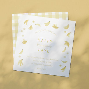 Nana Yellow Gingham Banana Party Birthday Invitation
