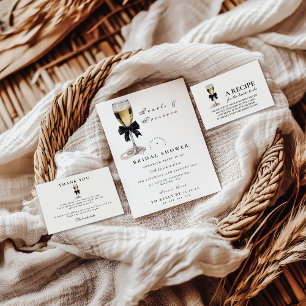 Elegant Black Pearl Champagne Bridal Shower Invitation