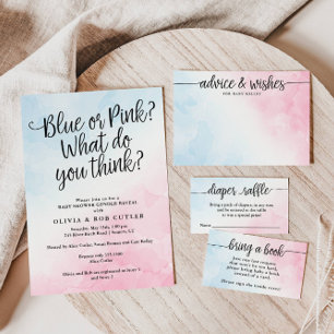 Guess How Many Pink & Blue Watercolor Game Card