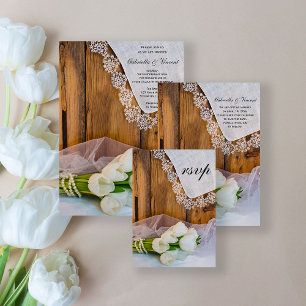 Rustic White Tulips Barn Wedding RSVP Response