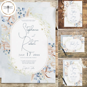 Blue Dried Boho Flowers Blue Wedding Save The Date