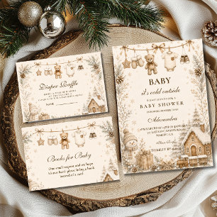 Neutral Clothesline Baby Shower Diaper Raffle Enclosure Card