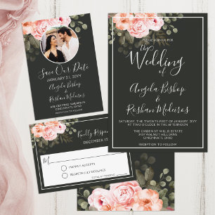 Elegant Floral Blush Pink Wedding Invitation RSVP