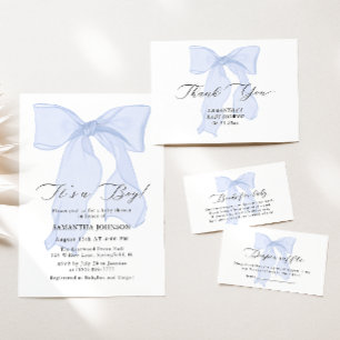 Blue Bow Boy Baby Shower Thank You Card