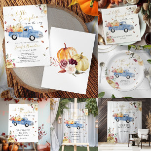 Little Pumpkin Fall Blue Vintage Truck Baby Shower