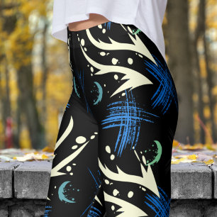 Bold Black Dragon Slash Pattern Leggings