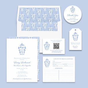 Classic Blue And White QR Code Bridal Shower RSVP Enclosure Card