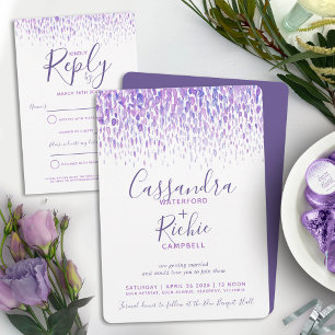 Showering cascade purple mauve art wedding magnetic invitation