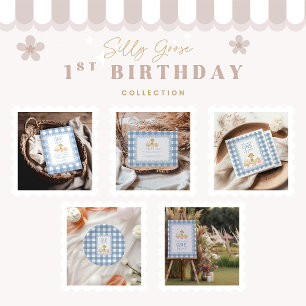  Blue Gingham Silly Goose 1st Birthday Napkin