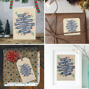 Whimsical Floral Christmas Banner Holiday Card