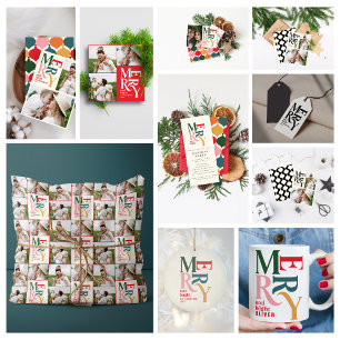 Traditional red vintage Christmas multi photo Tri-Fold Holiday Card