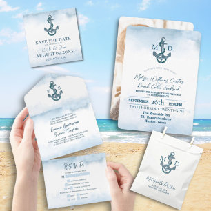 Coastal Beach Blue Nautical Wedding Save The Date