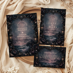 Moonlit Beach Goth Wedding Save The Date